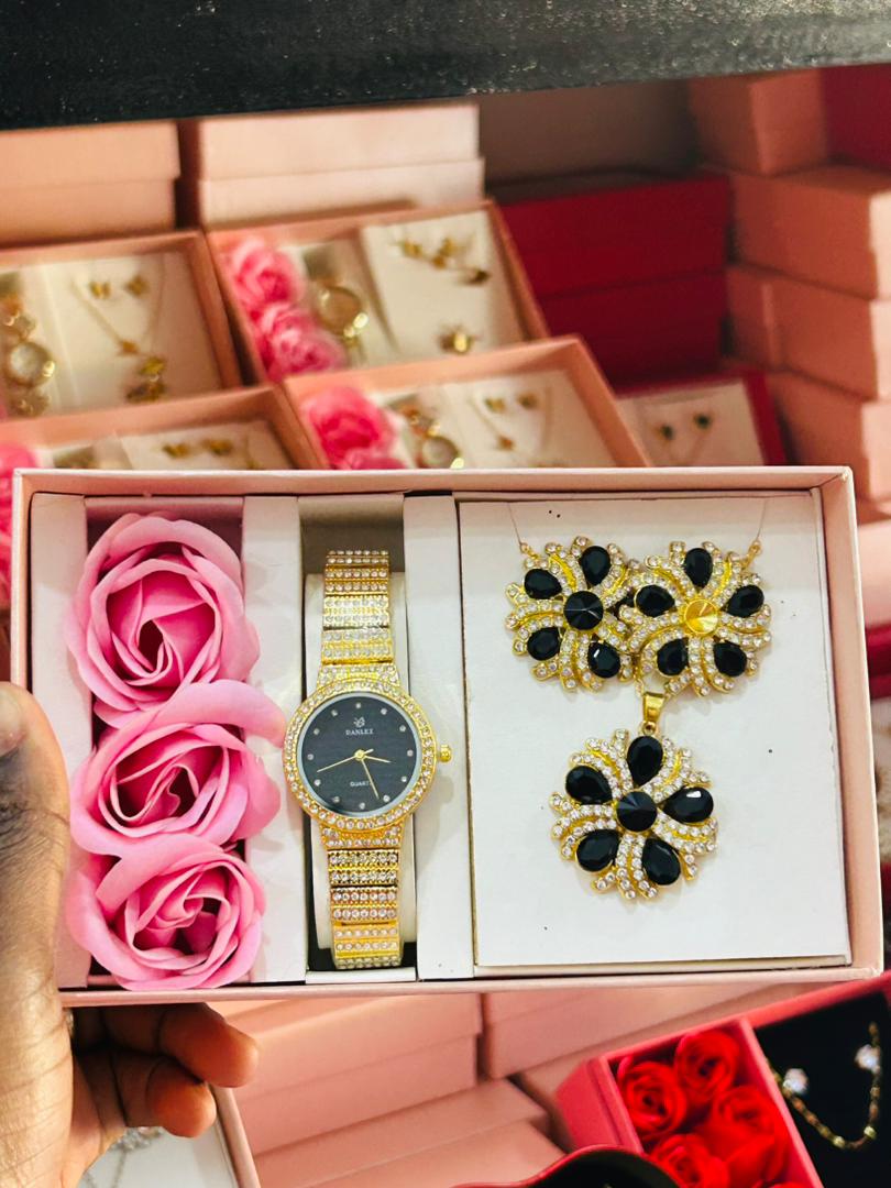 Coffret bijoux élégance : montre + bijoux + collier