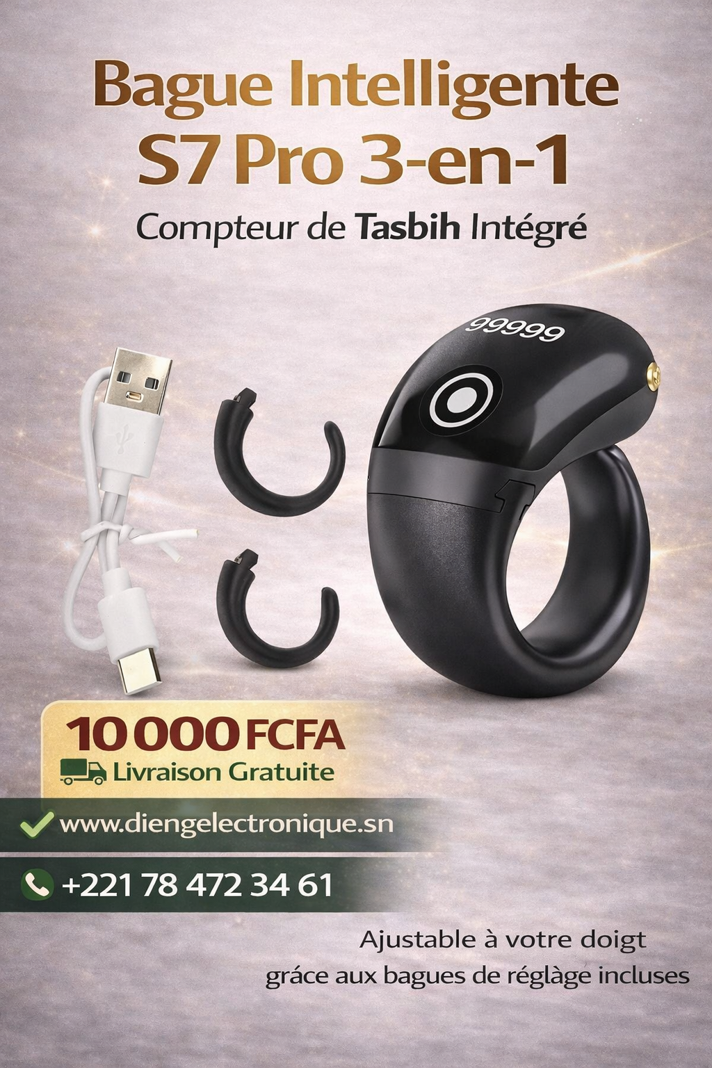 Anneau intelligent S7 pro avec 3 anneaux ( 18mm, 20mm et 22 mm)