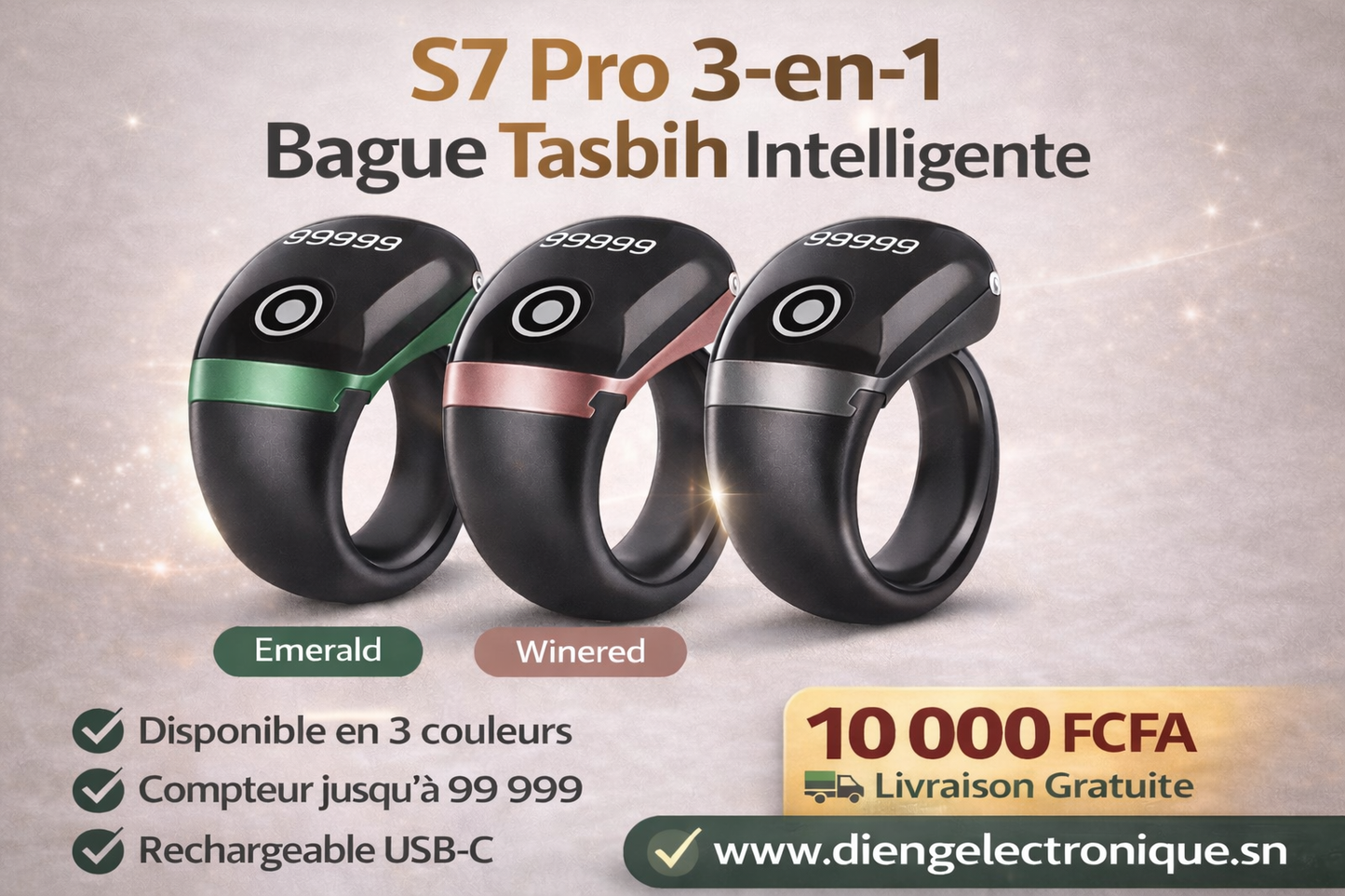Anneau intelligent S7 pro avec 3 anneaux ( 18mm, 20mm et 22 mm)