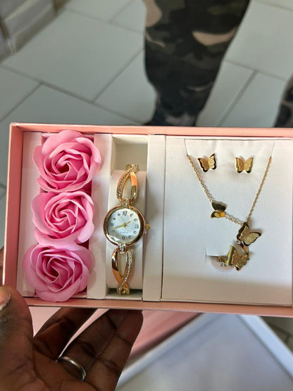Coffret bijoux élégance : montre + bijoux + collier