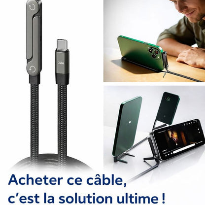 Câble de charge rapide ( 240W) 2 en 1 avec support de téléphone intègré