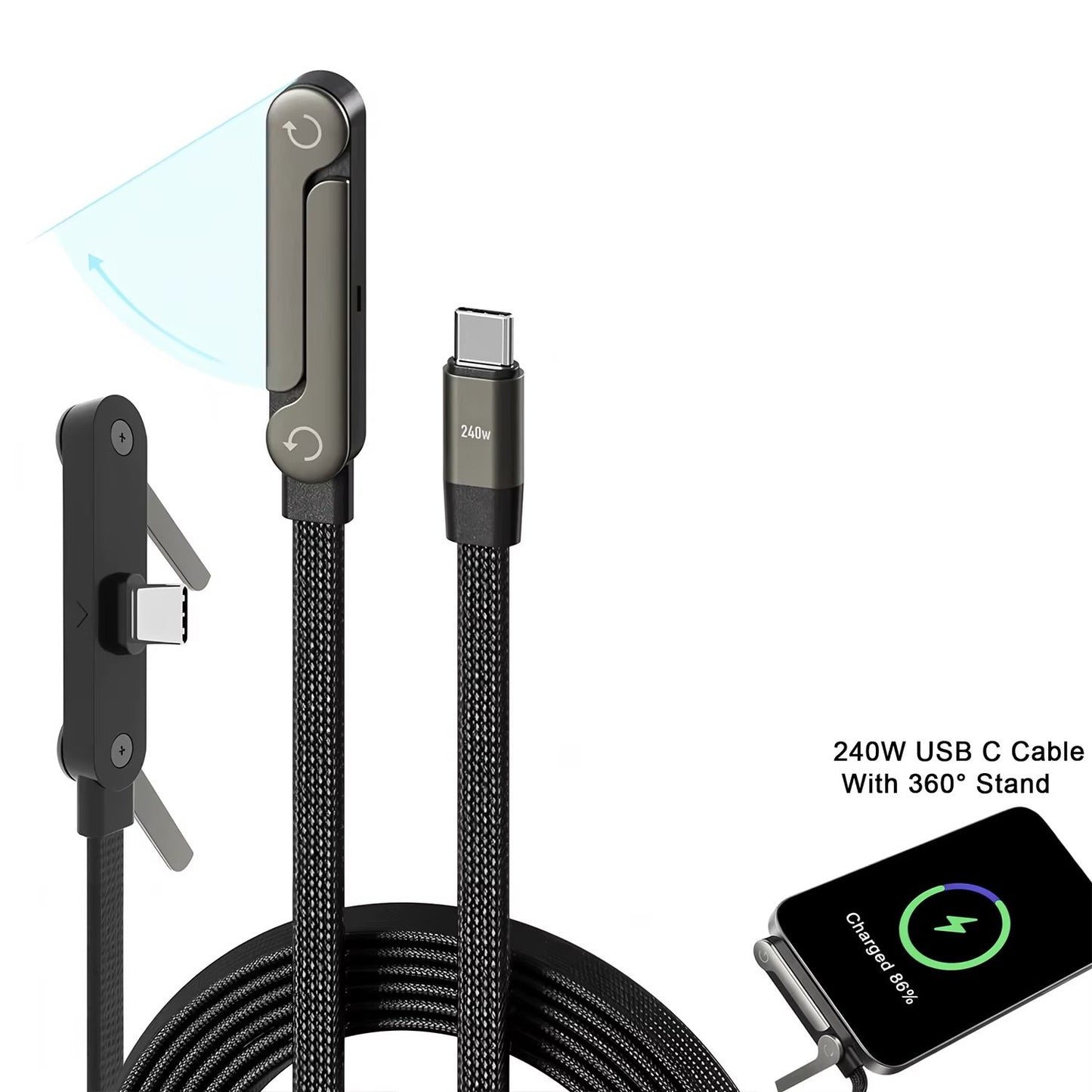 Câble de charge rapide ( 240W) 2 en 1 avec support de téléphone intègré