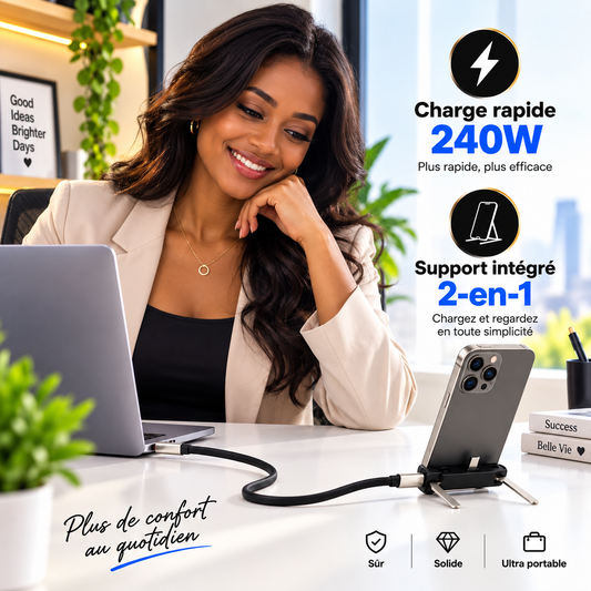 Câble de charge rapide ( 240W) 2 en 1 avec support de téléphone intègré